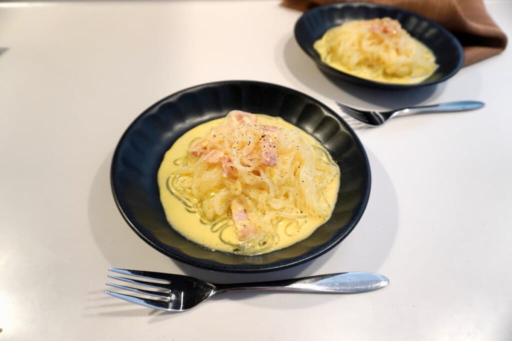 お弁当レシピ1糸こんにゃくのカルボナーラ