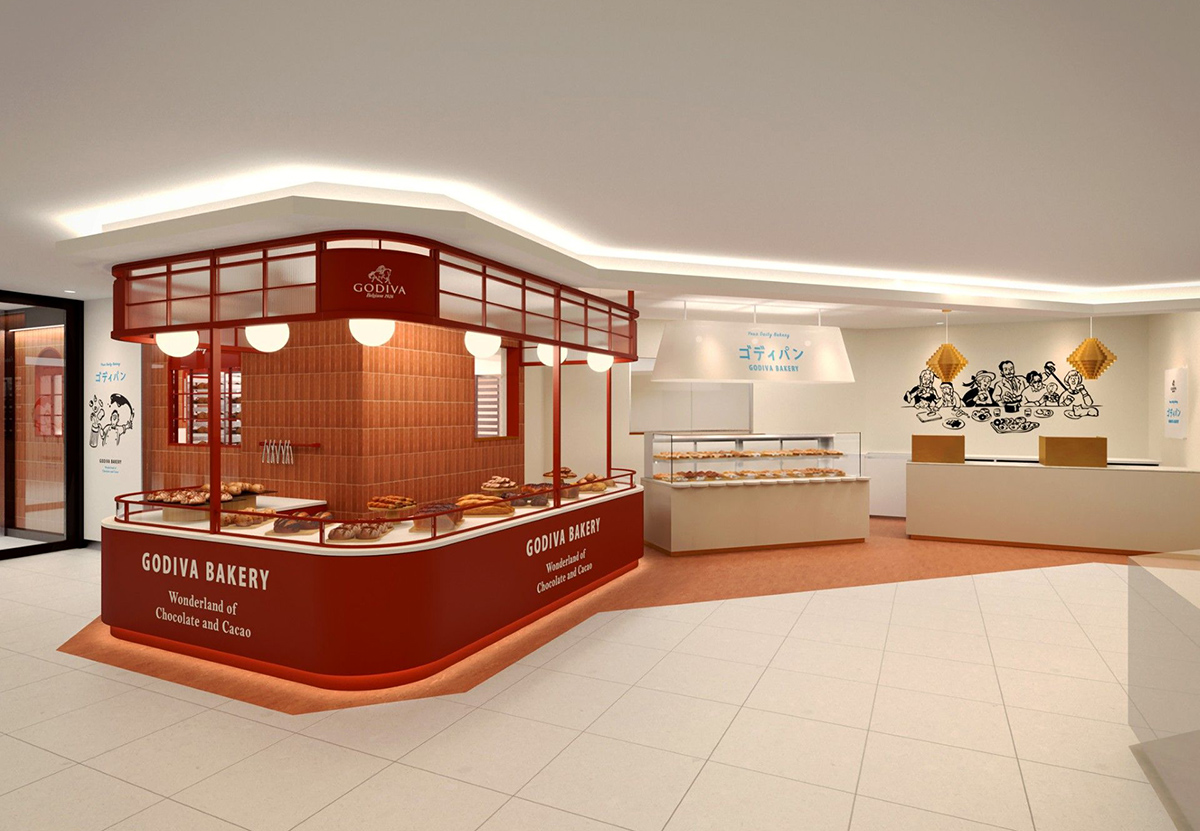 	福岡の屋台に着想を得たGODIVA Bakery ゴディパン 大丸福岡天神店の店舗デザイン